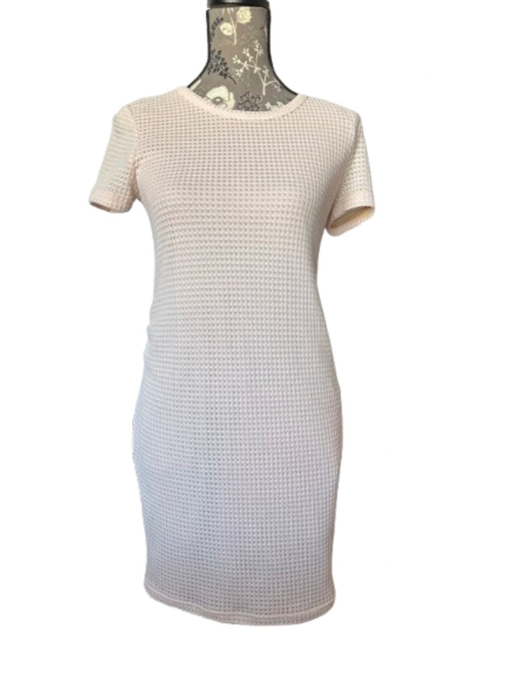 Shein Women's S Dusty Light Pink/Cream Round Neck Short Sleeve Slim Mini Dress